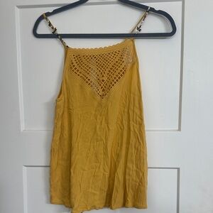 Eyeshadow Mustard Yellow Crochet Yoke Tank Top